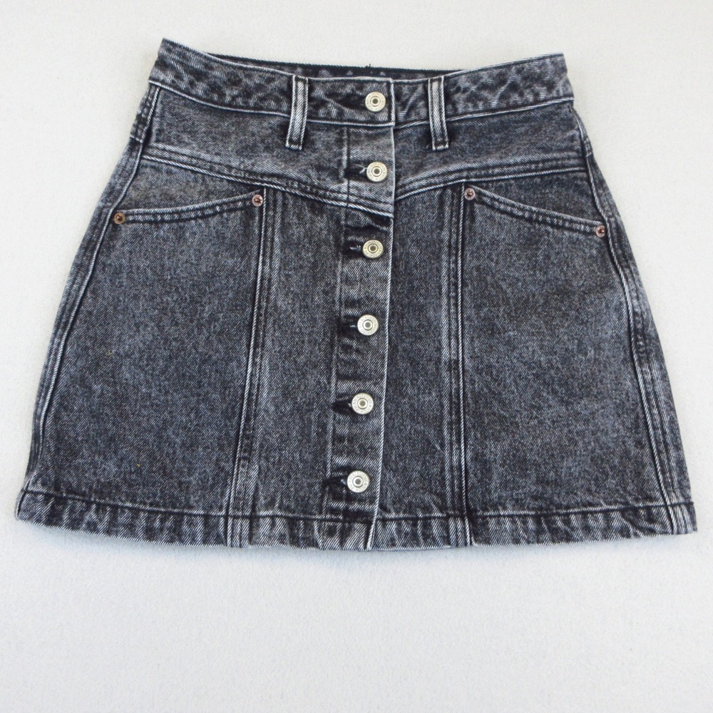 Abercrombie & Fitch Denim Skirt Womens 25/0 Black Acid Wash Button Front Mini
